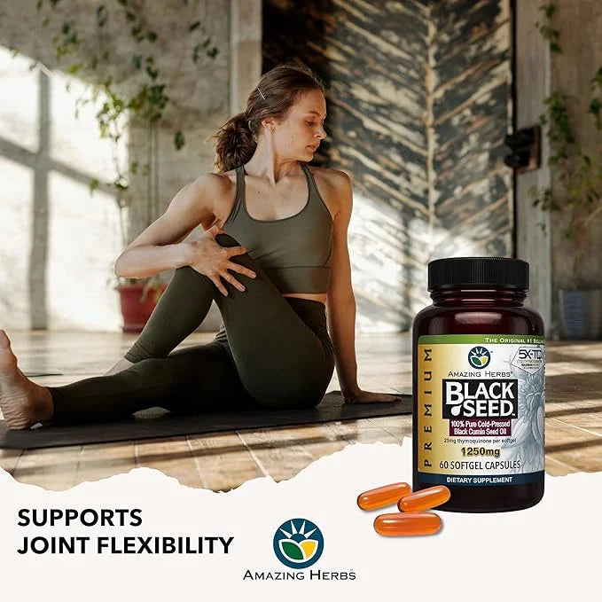 Amazing Herbs Premium Black Seed Oil Capsules - High Potency, Cold Pressed Nigella Sativa Aids in Digestive Health, Immune...