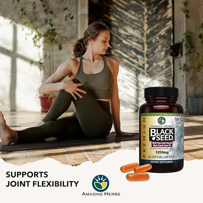 Amazing Herbs Premium Black Seed Oil Capsules - High Potency, Cold Pressed Nigella Sativa Aids in Digestive Health, Immune...