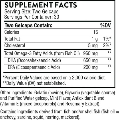 THORNE Prenatal DHA 650 mg 200 mg 60 Capsules