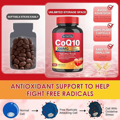 CoQ10 200mg with PQQ & Shilajit Q10 Supplements 120 Veggie