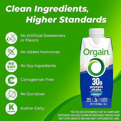 Orgain 30g High Protein Shake, Dairy Isolate Milk Protein, Vanilla Bean, 6g BCAAs, 1g Sugar Per Serving, Meal Replacement,...