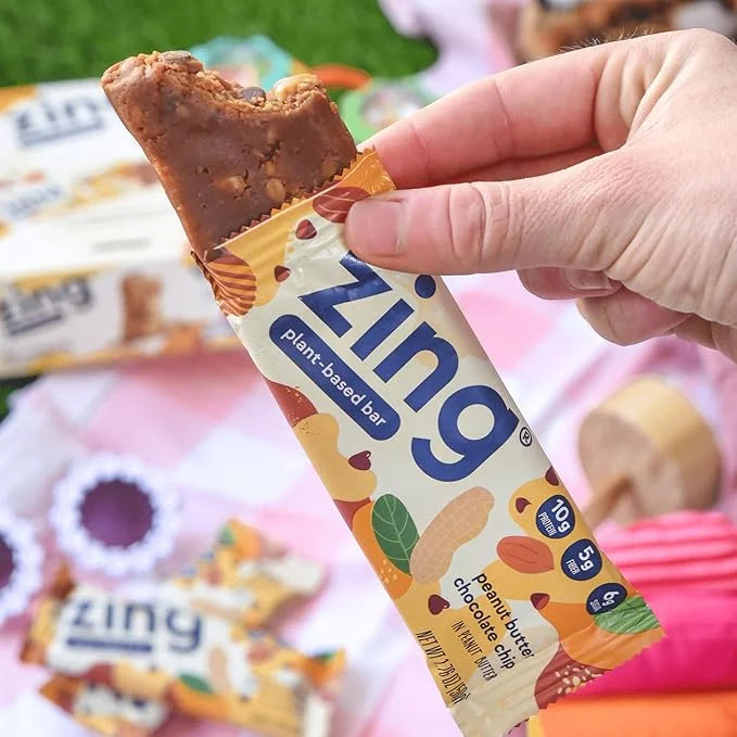 Zing Peanut Butter Chocolate Chip Vegan Protein Bars, Gluten Free with High Protein, High Fiber, Dairy Free Nutrition Bars...