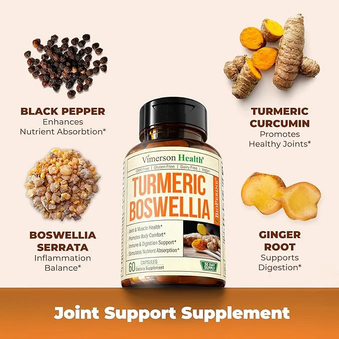 Turmeric Supplement with 65% Boswellia Extract Capsules - Turmeric Curcumin Supplement 95% Curcuminoids - Boswellia Serrat...
