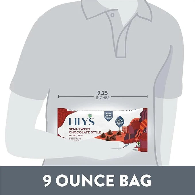LILY'S Semi-Sweet Chocolate Style No Sugar Added, Baking Chips Bag, 9 oz - Product Image
