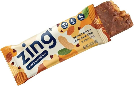 Zing Peanut Butter Chocolate Chip Vegan Protein Bars, Gluten Free with High Protein, High Fiber, Dairy Free Nutrition Bars...