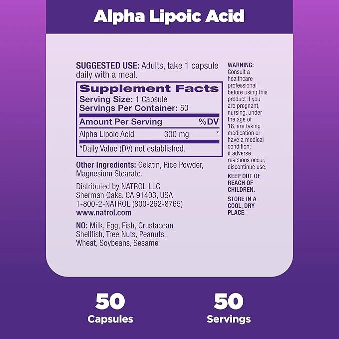 Natrol Alpha Lipoic Acid Capsules, Antioxidant 300mg, 50 50 Count