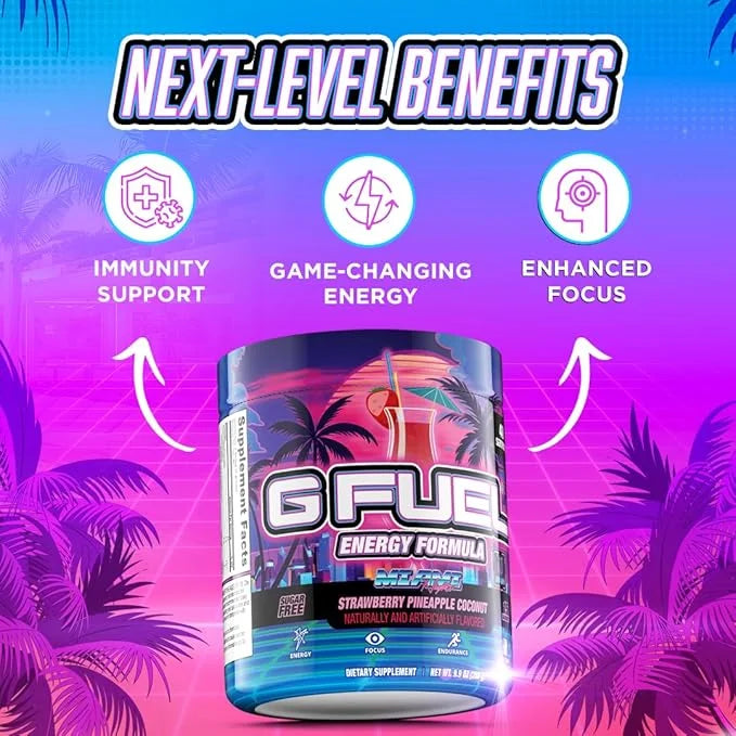 G Fuel Miami Nights Energy Drink Powder, Pre Workout Caffeine Mix for Gaming, Sugar Free Focus Amino, Vitamin + Antioxidan...