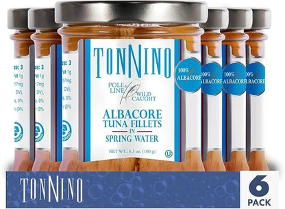 Tonnino Albacore Tuna in Water 6.3 oz - Premium 6-Pack Omega-3 Rich, High Protein, Gluten-Free, Ready-to-Eat Tuna Packets ...