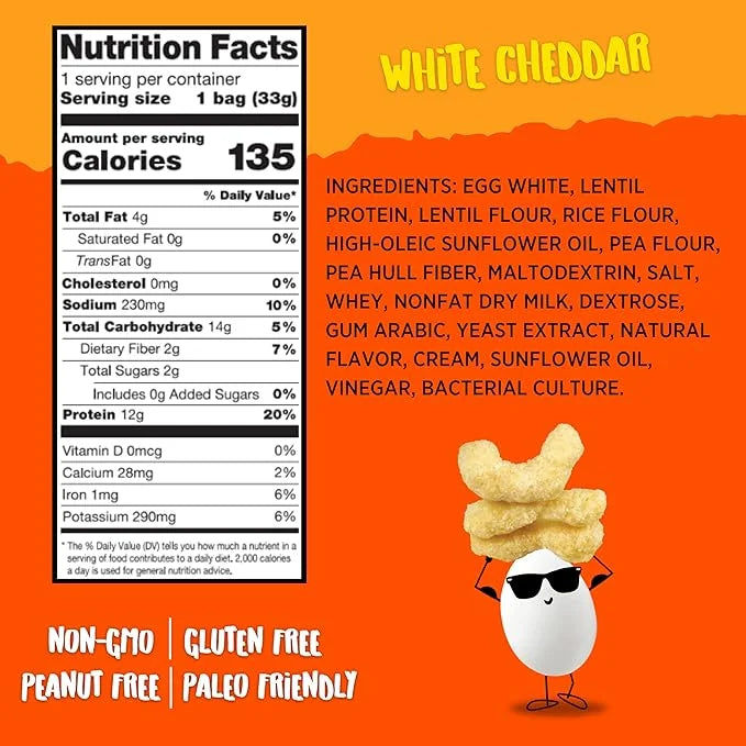 Todd's Better Snacks Egg-Cellent Protein Puffs, White Cheddar, 1.2 Oz (Pack of 10), Made with Egg Whites, 12g Protein, Glu...