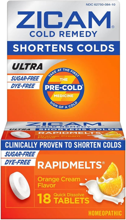 Zicam Ultra Cold Remedy Zinc Rapidmelts, Orange Cream Flavor, Homeopathic, Cold Shortening Medicine, Shortens Cold Duratio...