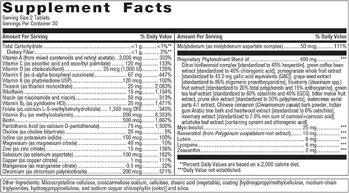 Metagenics PhytoMulti Multivitamin Without Iron 20+ Essential B6, Lutein, 60 Tablets