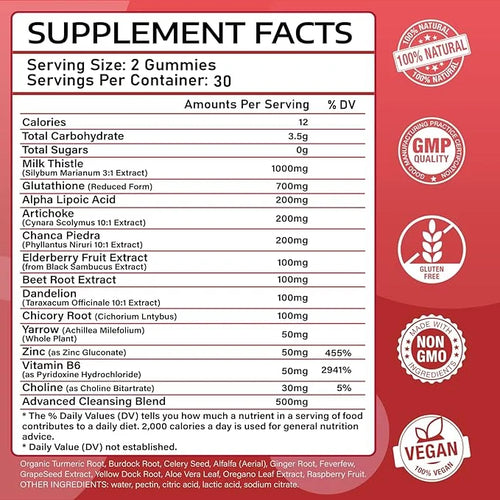 Liver Cleanse Detox & Repair Gummies 1000mg Silymarin 60 Vegan