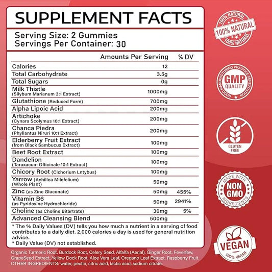Liver Cleanse Detox & Repair Gummies 1000mg Silymarin 60 Vegan