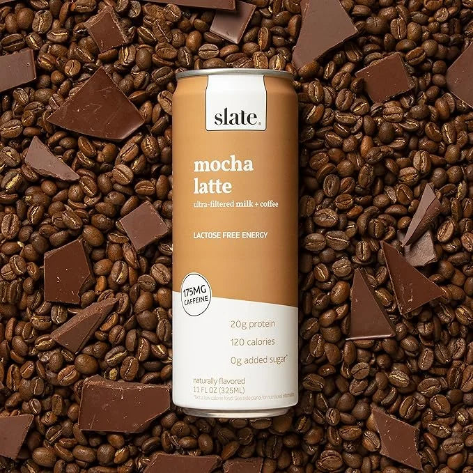 Slate Milk - High Protein Iced Coffee - Mocha Latte - 175mg Caffeine, Lactose Free Energy - 20g Protein, 1g Sugar, 110 Cal...