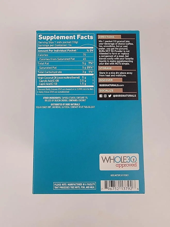 BUBS Naturals MCT Oil Powder Packets - Medium Chain Triglycerides - Keto Vegan & Paleo Friendly - Healthy Coconut Fats + L...