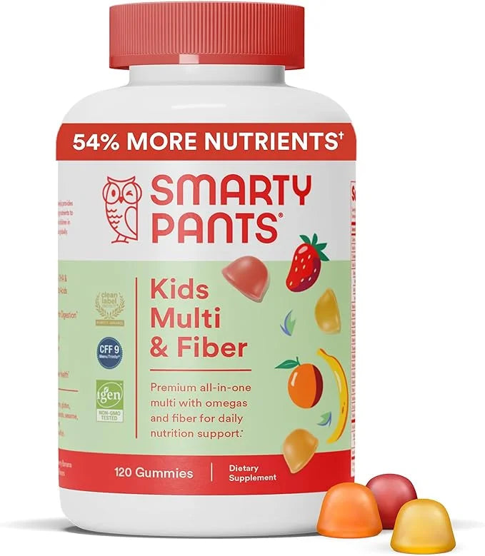 SmartyPants Kids Multivitamin Gummies and Fiber 3 Fish D3, C, B12, B6, B6, Vitamin 120 Count (30 Day