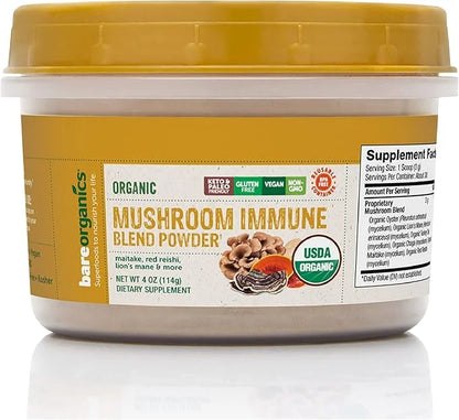 BareOrganics, Mushroom Immune Blend Powder, Organic 4 Ounces