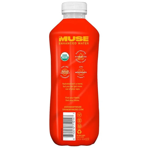 MyMuse Organic Enhanced Flavored Water, Blood Orange, 16.9 Fl Oz Bottle (12 pack), 1G of Sugar, Immune Support with Zinc &...