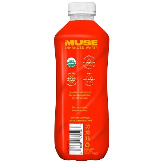 MyMuse Organic Enhanced Flavored Water, Blood Orange, 16.9 Fl Oz Bottle (12 pack), 1G of Sugar, Immune Support with Zinc &...