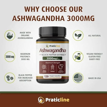 Ashwagandha Capsules 3,000 mg 120 Vegan