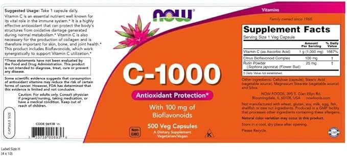 NOW Supplements, Vitamin C-1,000 with 100 500 Veg