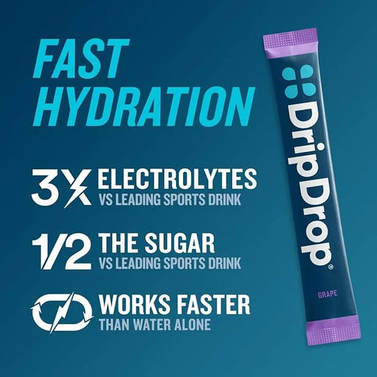 DripDrop Hydration - Grape - Electrolyte Drink Mix Single Serve Powder Packets | Non-GMO, Gluten Free, Vegan | 32 Sticks -...