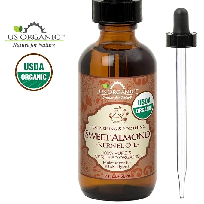 US Organic Sweet Almond Kernel Oil, USDA Certified Organic,100% Pure & Natural, Cold Pressed Virgin, Unrefined in Amber Gl...