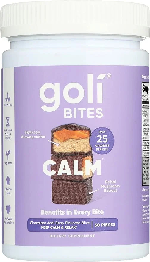 Goli Nutrition Calm Ashwagandha Bites Chocolate Acai Berry Flavor, Caffeinated, Vegetarian, Gluten Free and No Added Prese...