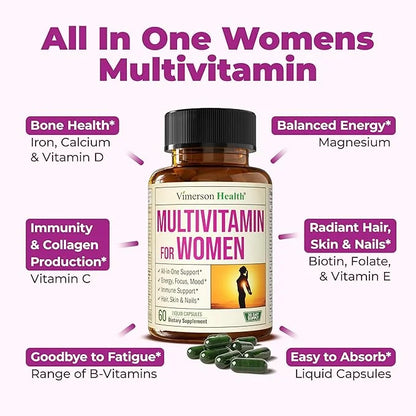 Multivitamin for Women - Daily Womens Multivitamin & Multimineral with Vitamin A, C, D, E, B12, Zinc, Iron. Vitamins for W...