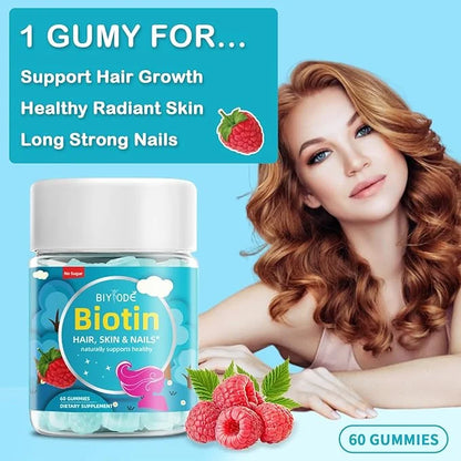 Biotin Gummies for Hair, Skin, & Nails 5,000mcg Per Women.60 Gummies,30 Gummies,30 Day