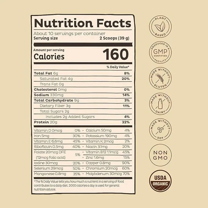 KOS Vegan Protein Powder, Chocolate USDA Organic 10 Servings
