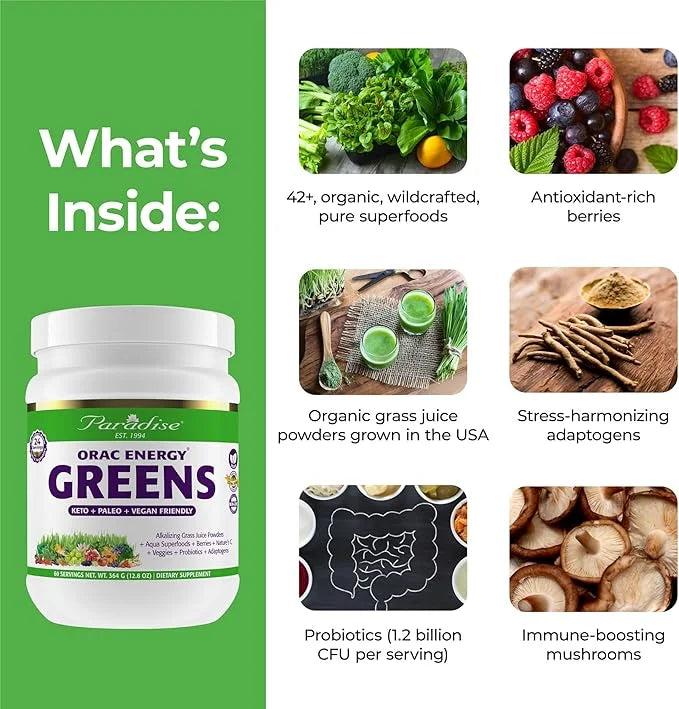 Paradise, ORAC Energy Greens Powder Extract, 60 Servings