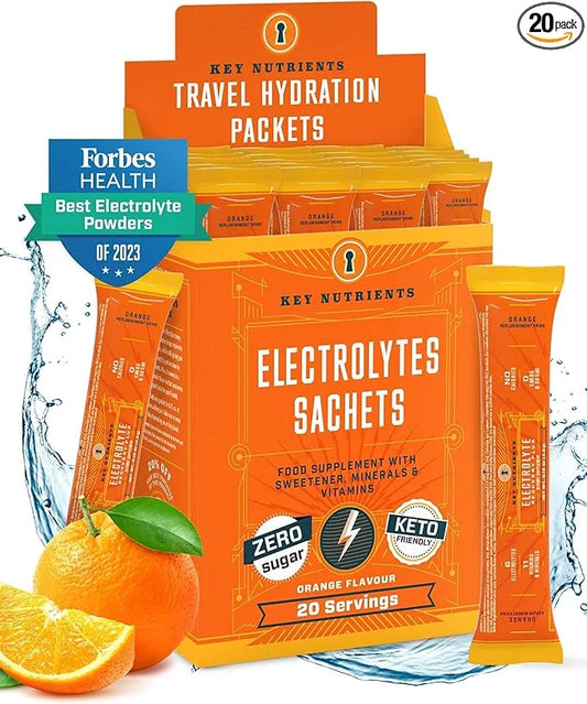 KEY NUTRIENTS Multivitamin Electrolytes Powder Packets - Tangy Orange Post Workout and Recovery 20 Pack Hydration Packets ...