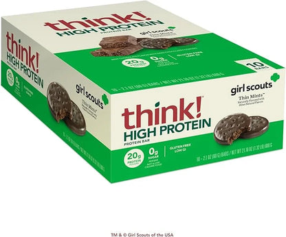 think! Protein Bars, High Protein Snacks, Gluten Free, Kosher Friendly, Girl Scouts Thin Mint, Nutrition Bars, 2.1 Oz per ...