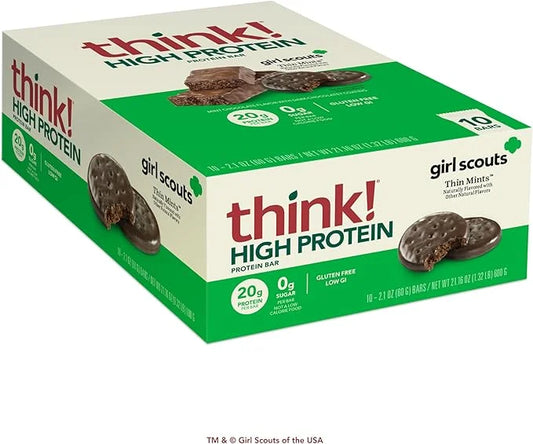 think! Protein Bars, High Protein Snacks, Gluten Free, Kosher Friendly, Girl Scouts Thin Mint, Nutrition Bars, 2.1 Oz per ...