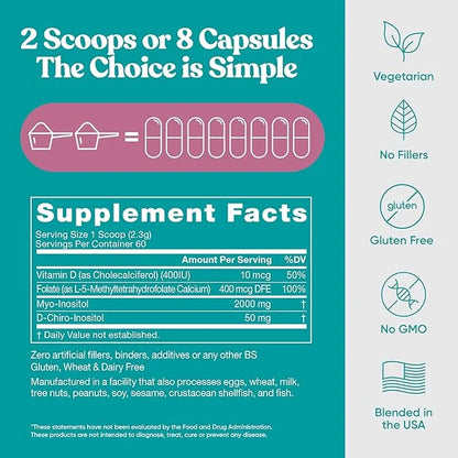 Eu Natural Regulate MAX Myo-Inositol & D-Chiro Inositol Supplement Powder for Women with Vitamin D & Folate PCOS Nutrition...