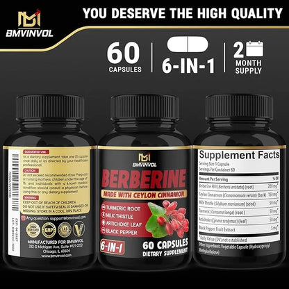 Berberine with Ceylon Cinnamon, Turmeric, Milk Thistle, Artichoke, Black Pepper - 60 Count - Pack of 1 - Product Image