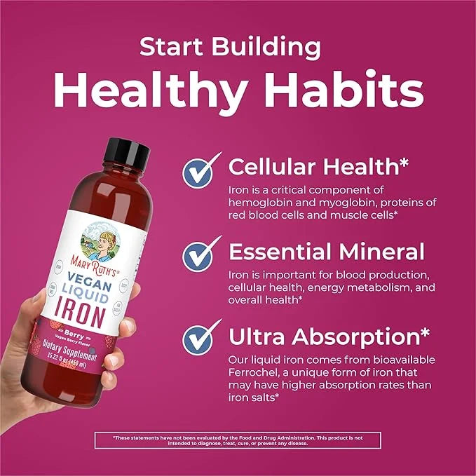 MaryRuth Organics Iron Supplement for Women Men & Kids, Liquid Iron Supplement for Women Men & Kids, Iron for Healthy Bloo...