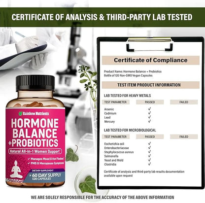 Hormone Balance + Probiotics for Women- Natural Menopause Relief, Weight Management, Bloating, Hot Flashes, PMS | Organic ...