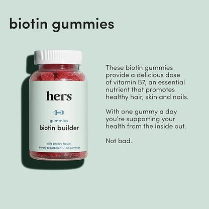 Hers Biotin Builder Gummy Vitamins with Vitamins B12 and B6, Vitamin D, Gluten Free, No Artificial Sweeteners or Flavors, ...