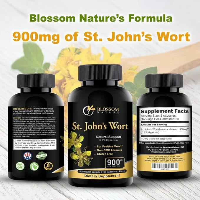 St Johns Wort 900mg-Mood Support Supplement*-Calm Supplements*-120 Vegetable Capsules(2 Month Supply),450mg of Perforatum)...
