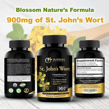 St Johns Wort 900mg-Mood Support Supplement*-Calm Supplements*-120 Vegetable Capsules(2 Month Supply),450mg of Perforatum)...
