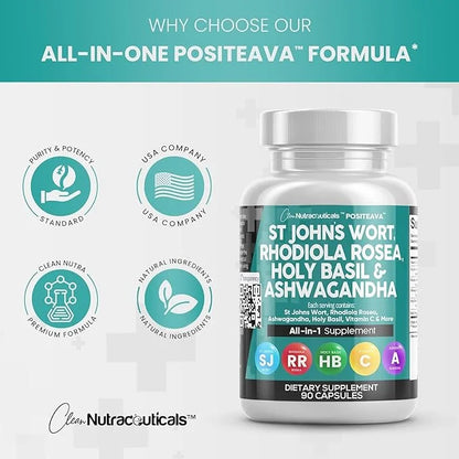 Clean Nutraceuticals St Johns Wort 10000mg 20000mg Holy 3000mg Ashwagandha 6000mg - 90 Caps