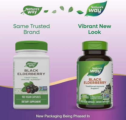 Nature's Way Black Elderberry Supplement, Traditional 100 Capsules