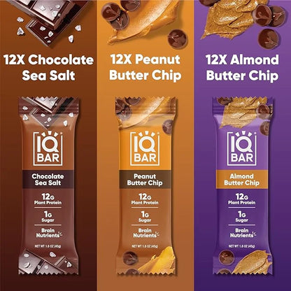 IQBAR Brain and Body Plant Protein Bars - Chocolate Lovers Variety - 36-Count Low Carb - Gluten Free, High Fiber, Vegan Sn...