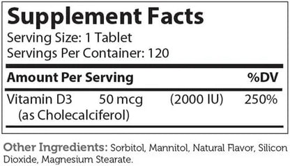 Zahler VITAMIN D3 CHEWABLE 2000IU, an 120 Great