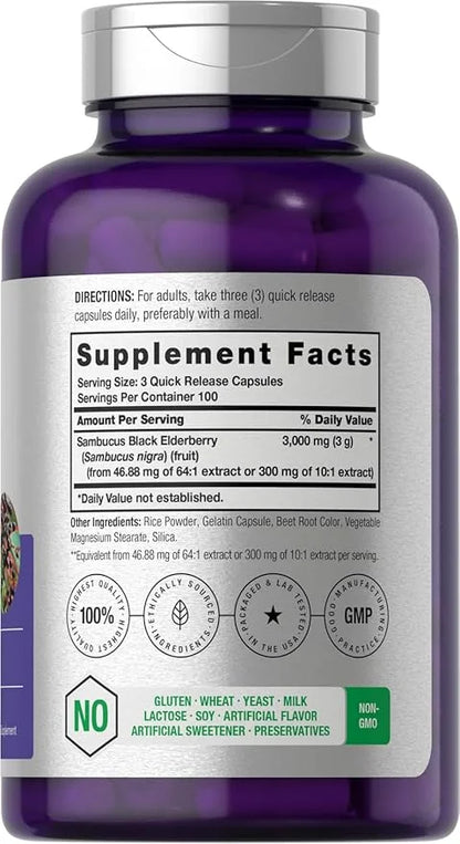 Horbäach Black Elderberry 3000mg Capsules 300 Count