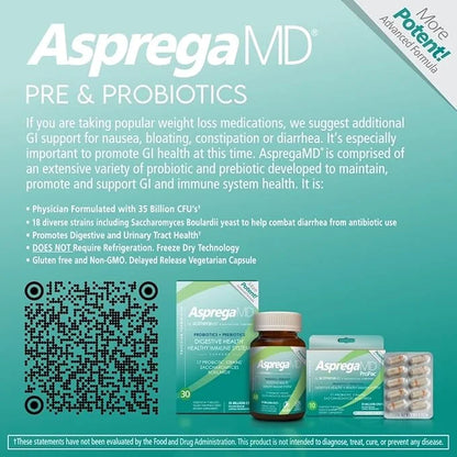Asprega 30CT - Probiotic + Prebiotic Supplement | 17 Strains, 35 Billion CFUs | Delayed Release | Saccharomyces Boulardii ...