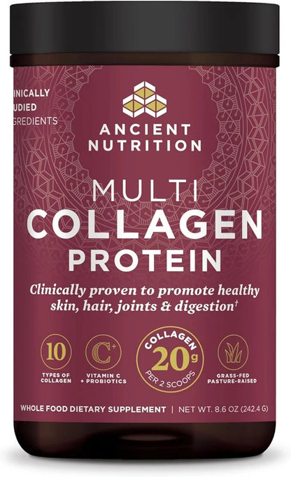 Ancient Nutrition Hydrolyzed Collagen Peptides Powder with Probiotics, Unflavored Multi Collagen Protein for Women and Men...