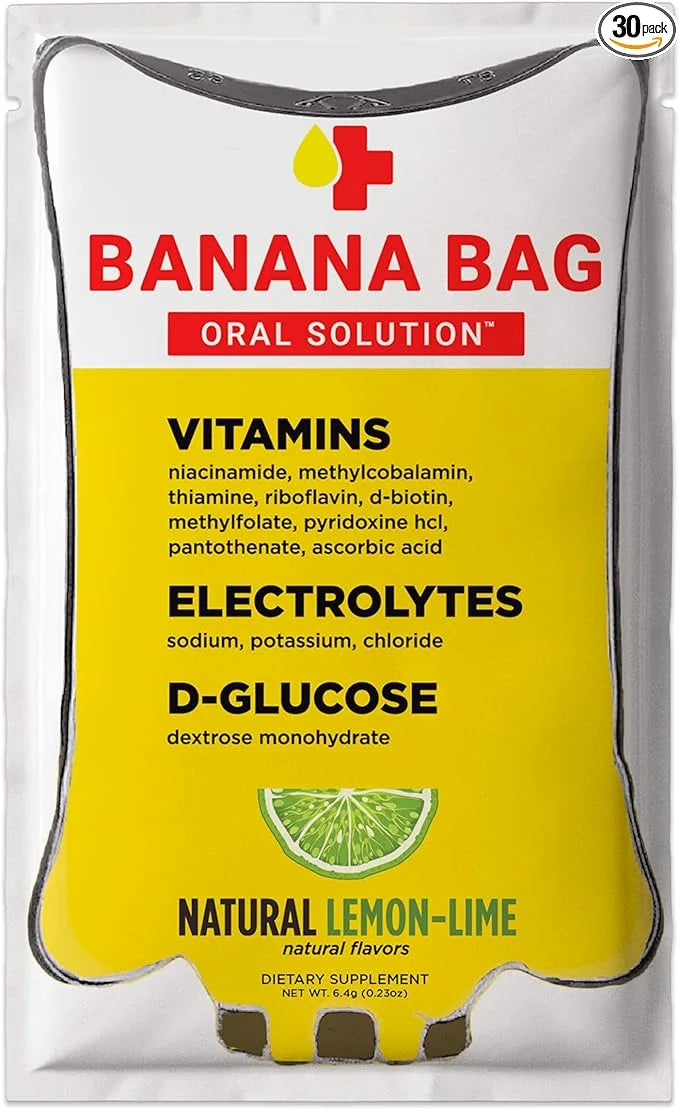 Banana Bag Oral Solution Packets – Natural Lemon Lime 30pk | A Refreshing Blend of Electrolytes, Vitamin C, and B-Complex ...